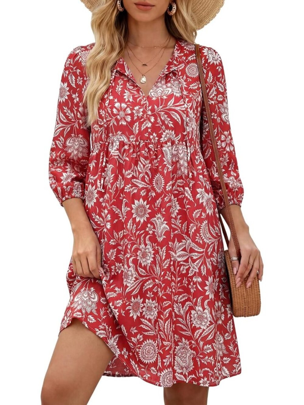 Boho Beach Babydoll Mini Dress - Casual Loose Summer Dress for Women
